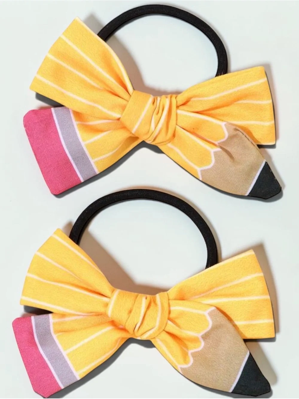 kids Handmade Pencil Hair Tie Back to School Bow Ponytail Holder